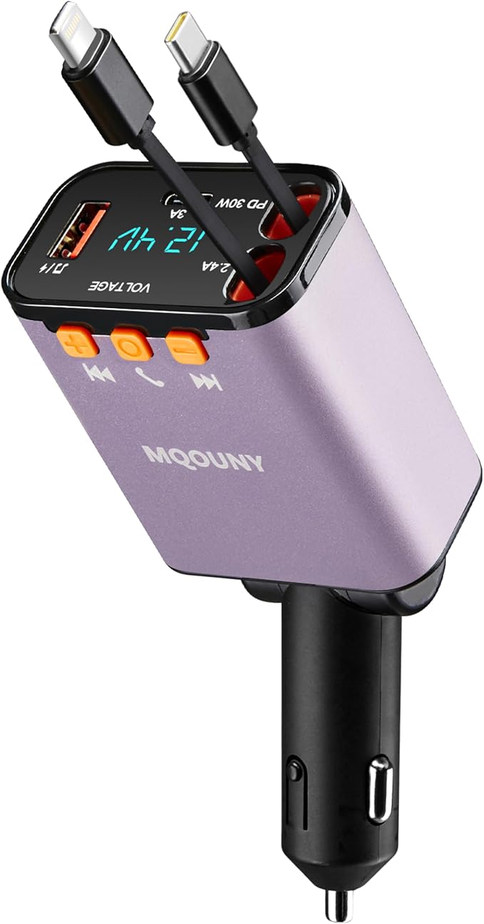 Retractable Car Charger, 5 in 1 Fast Cars Phone Charger 60w, Handsfree Call by MQOUNY