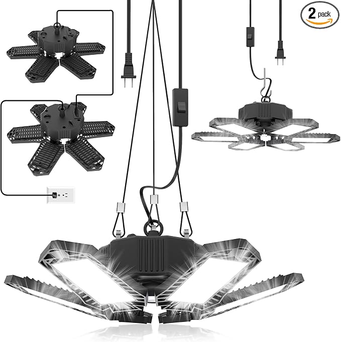 SEOBIOG 2 Pack Plug in Garage Light, Upgraded 200W 20000LM Linkable LED Shop by SEOBIOG
