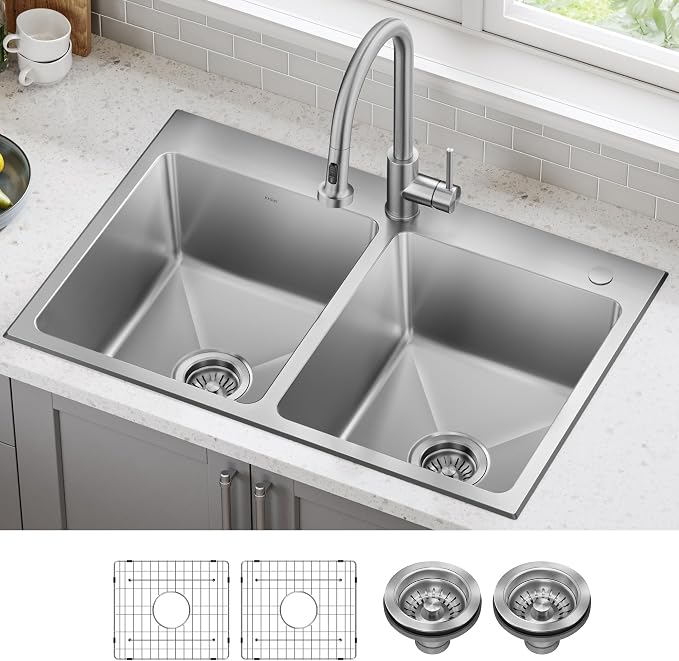 KRAUS Fairlane 33-inch Drop In/Top Mount Double Bowl 18-Gauge Stainless Steel - Image 2