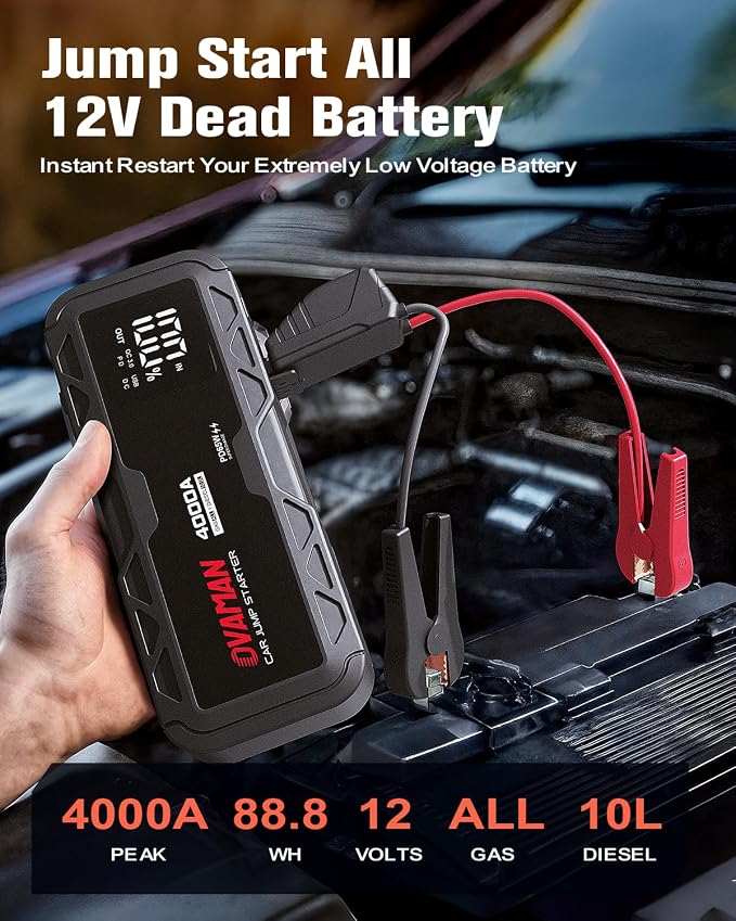 H5 Jump Starter, Portable 4000A Peak Car Battery Jump Starter 12V Jump Box Auto - Image 2