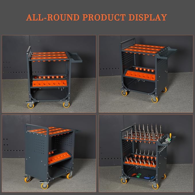 Grey Classic 40 Taper CNC Tool Holder Transfer Cart, 35 Capacity CAT/BT40 - Image 4