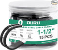 15pcs 1-1/2 Inch Stainless Steel Cable Clamps, Rubber Coated Cushioned by OURU