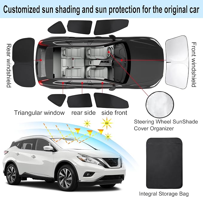 TINGLU Window Shades for Nissan Murano 2015-2024 Accessories Car Side Full - Image 3