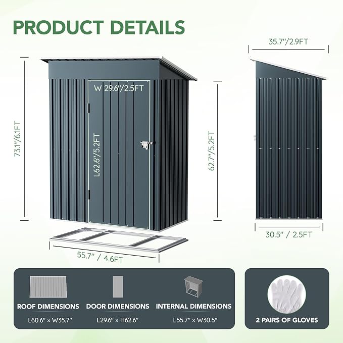 Breezz 5x3FT Vertical Outdoor Steel Storage Shed - Image 2