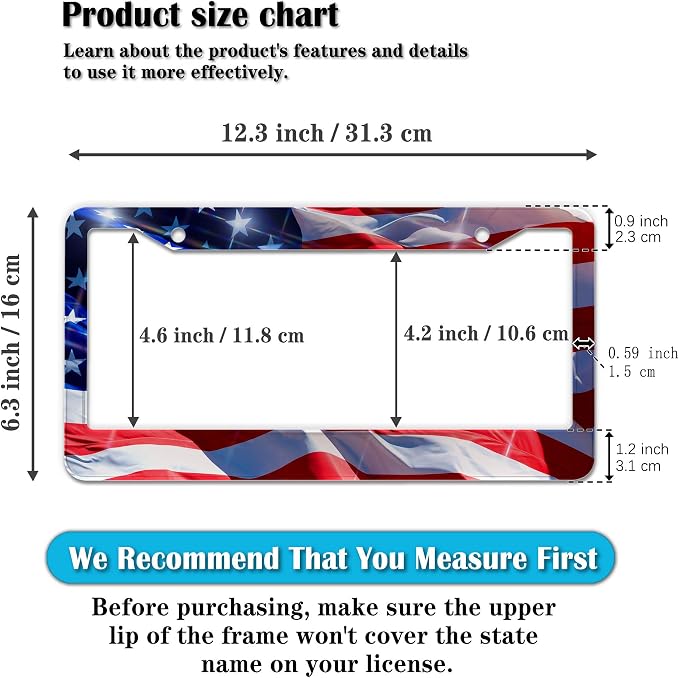 License Plate Frames for Men Multicolor Car Plate Frame for Women American Flag - Image 2