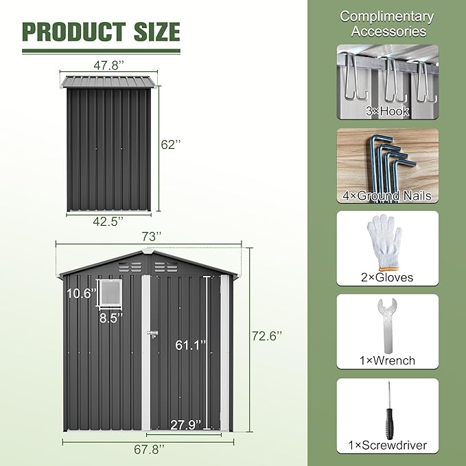 6x4 FT Outdoor Storage Shed, Metal Shed - Image 3