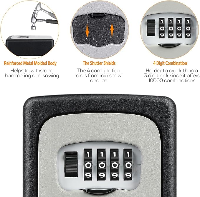 Key Lock Box Wall Mounted, Fayleeko 4 Digit Combination Lockbox - Image 6