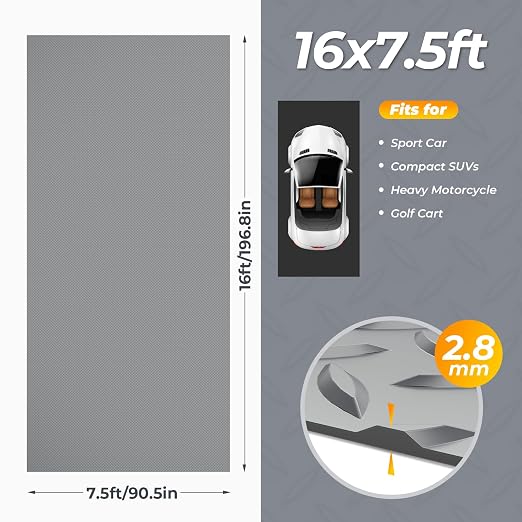 7.5 x 16 FT Garage Floor Mats for Under Car, 2.8mm Thickened Rubber Flooring - Image 4