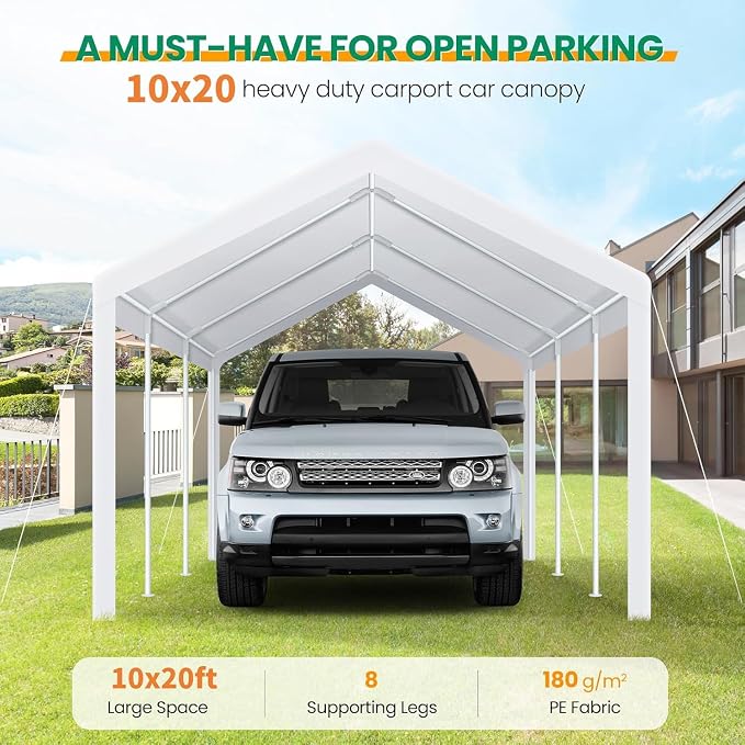 COBIZI Carports 10x20 Heavy Duty Car Tent Garage, Galvanized Frame Car Canopy - Image 2