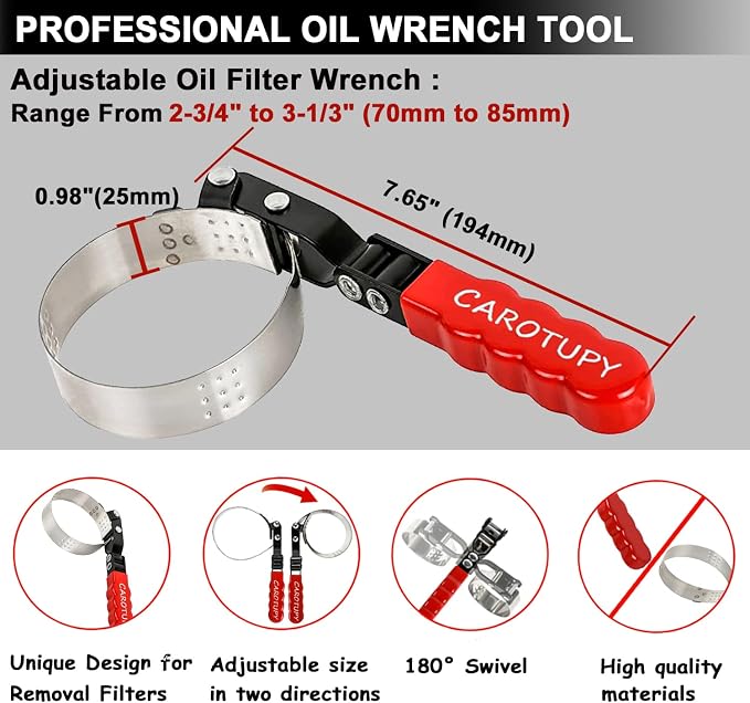 Small Swivel Oil Filter Wrench, Oil Filter Removal Tool, Adjustable Filter - Image 2