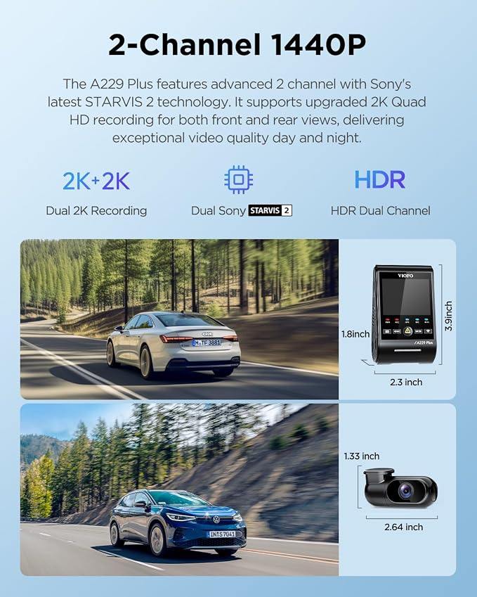 VIOFO A229 Plus Dash Cam Front and Rear, Dual STARVIS 2 Sensors, 2 Channel HDR - Image 2