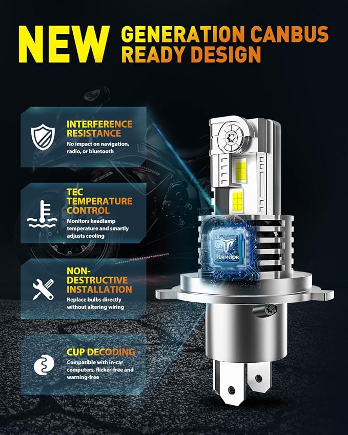 Latest H4/9003/HB2 Bulb for Motorcycle Hi/Low Beam, 18000LM 800% Super Brighter - Image 5