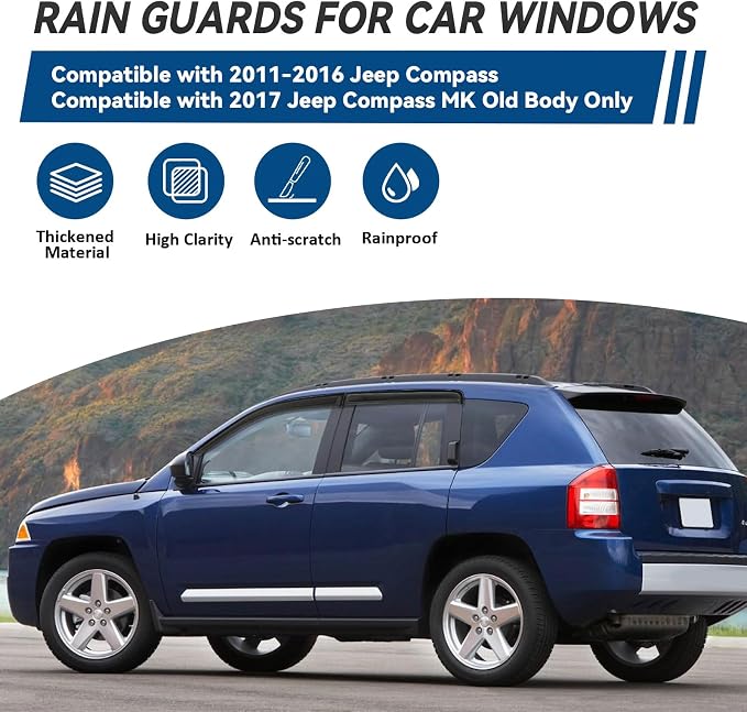 4pcs Front+Rear Smoke Tint Sun/Rain Guard Outside Mount Tape-On Vent Window - Image 2