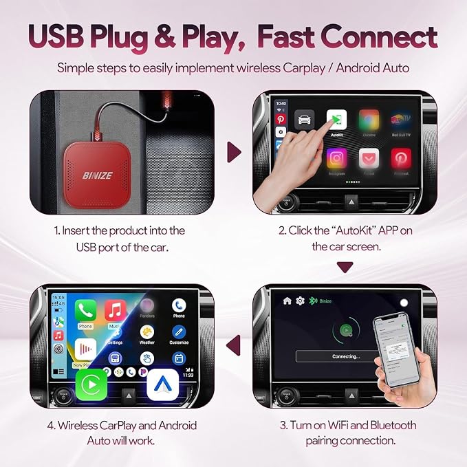 Binize Wireless CarPlay Android AUTO Multimedia Video Box 4G Cellular, Android - Image 4