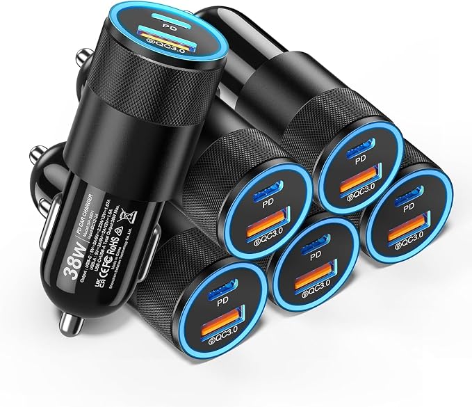 6 Pack USB C Car Charger, Ancekoy 38W Dual USB-C + USB-A Car Charger Adapter by Ancekoy