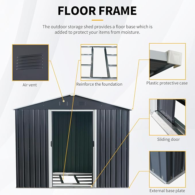 8x10 FT Outdoor Storage Shed, Metal Garden Shed - Image 3