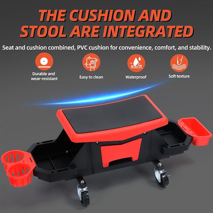 YITAHOME Detailing Stool with Wheels, Mechanics Seat With 2 Removable Trays and - Image 5