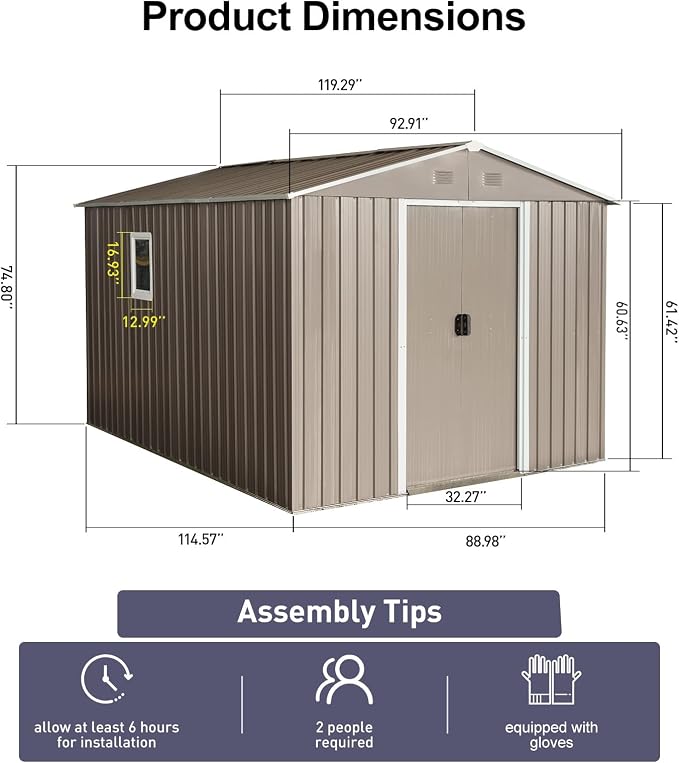 8x10 FT Outdoor Storage Shed, Metal Garden Shed - Image 5