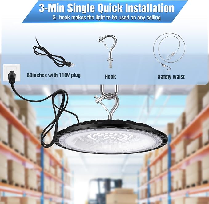 20 Pack 150W UFO Led High Bay Light Fixture, 5000K Daylight Commercial Shop Bay - Image 3