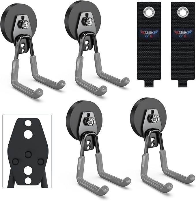 3-H Heavy Duty Magnet Garage Hooks 4 Pack, Large Strong Magnetic Hooks by 3-H