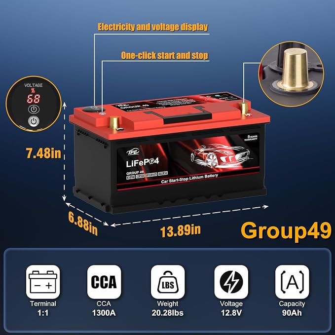 TPE Car Start-Stop Lithium Battery GROUP 49 12V 90AH Car Battery - Image 2