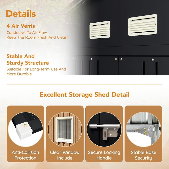10X12 FT Outdoor Steel Storage Shed - Image 4