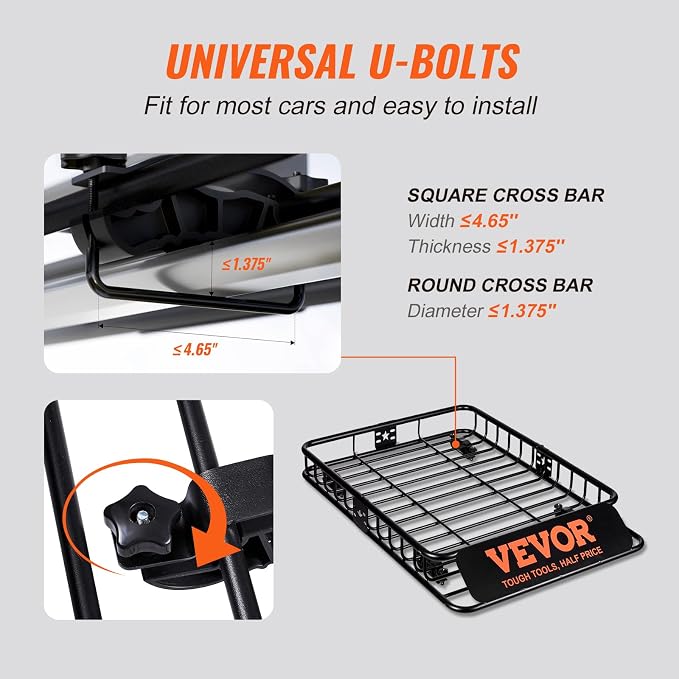VEVOR Roof Rack Cargo Basket, Heavy-Duty 200 LBS Capacity Universal Roof Rack - Image 5