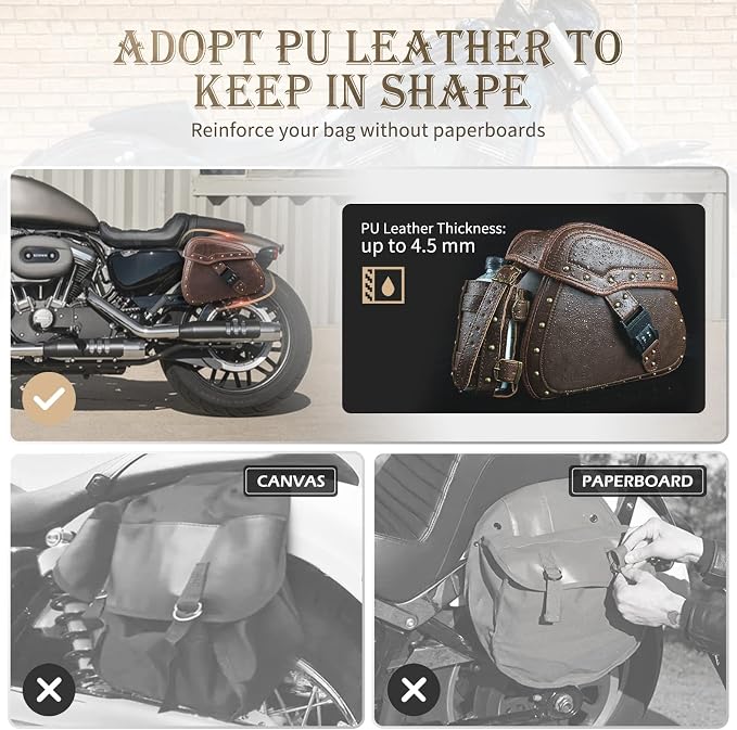 NICECNC Motorcycle Saddle Bags, PU leather Motorcycle Saddlebags, Reinforced - Image 3