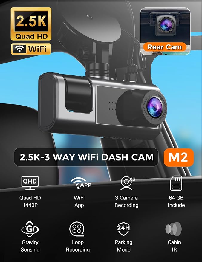3 Channel WiFi Dash Cam Front and Rear Inside - Image 8