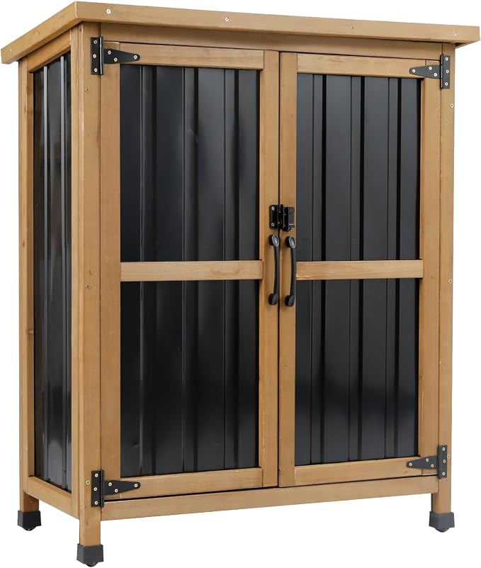 Outdoor Storage Cabinet Wood & Metal Small Storage Shed Waterproof Roof by Ketive