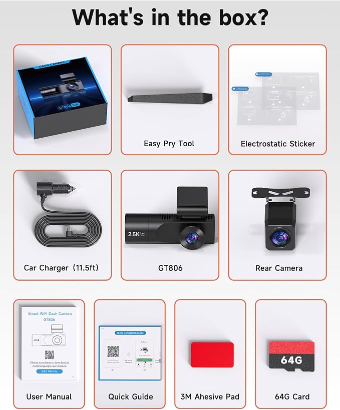 3 Channel Dash Cam, Dash Camera 2.5K Front and Dual 1080P Inside/Rear - Image 8