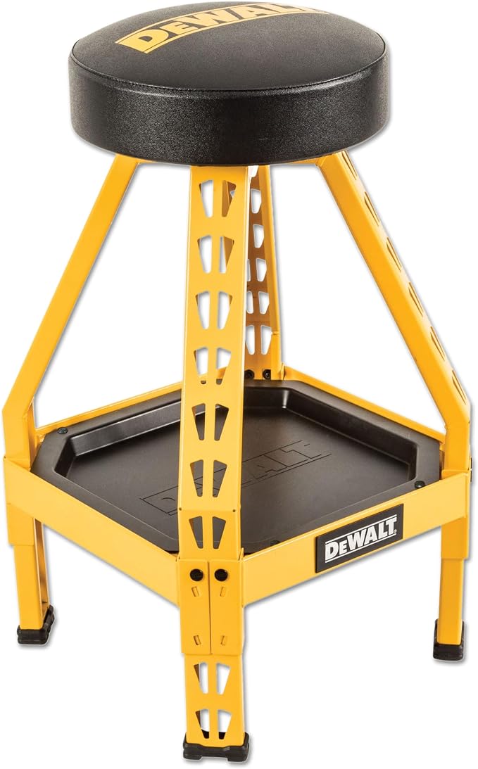DEWALT Heavy-Duty Metal Stool for Garage and Shop, 360 Swivel Seat, Storage Tray by DEWALT