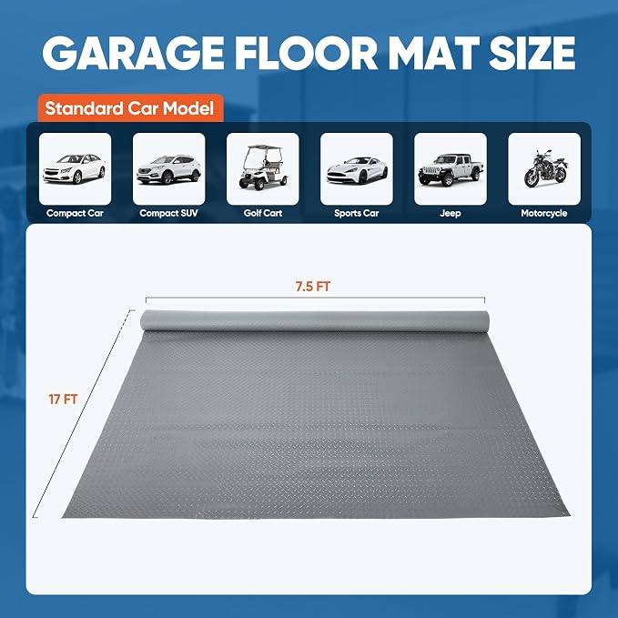 7.5 x 17 FT Garage Floor Mat, Thickened Diamond Plate PVC Garage Parking Mat - Image 2