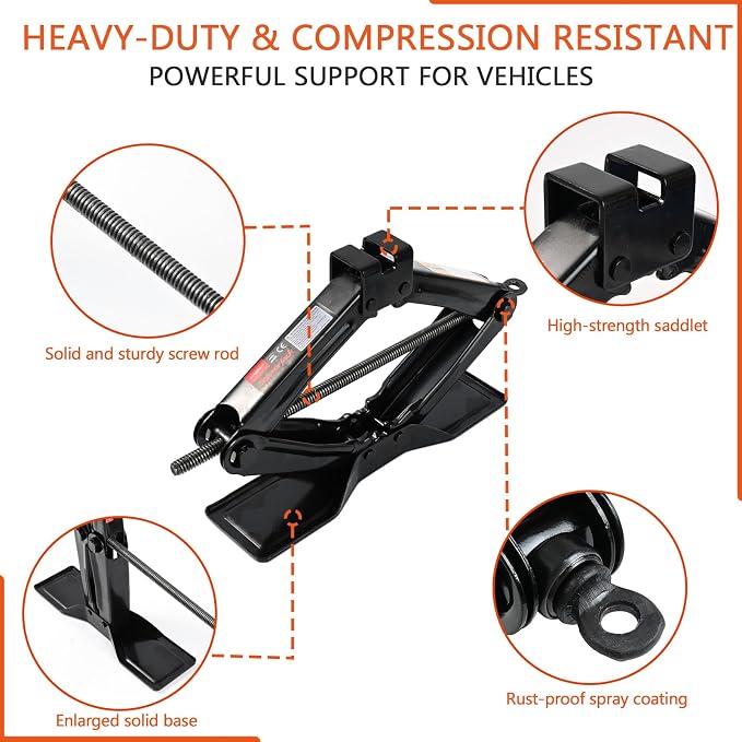 Car Jack Kit Scissor Jack for Car-2Ton, Portable Jack Tire Change Kit Deal for - Image 3