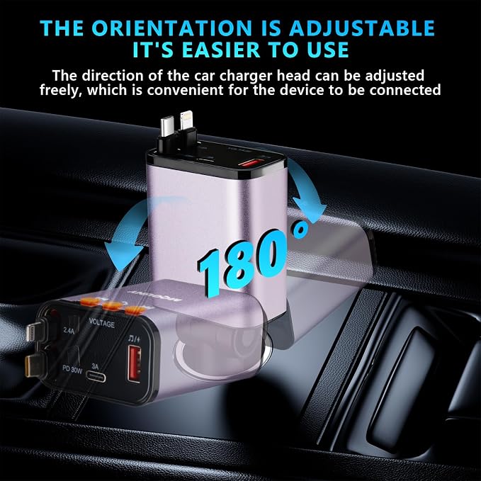 Retractable Car Charger, 5 in 1 Fast Cars Phone Charger 60w, Handsfree Call - Image 2