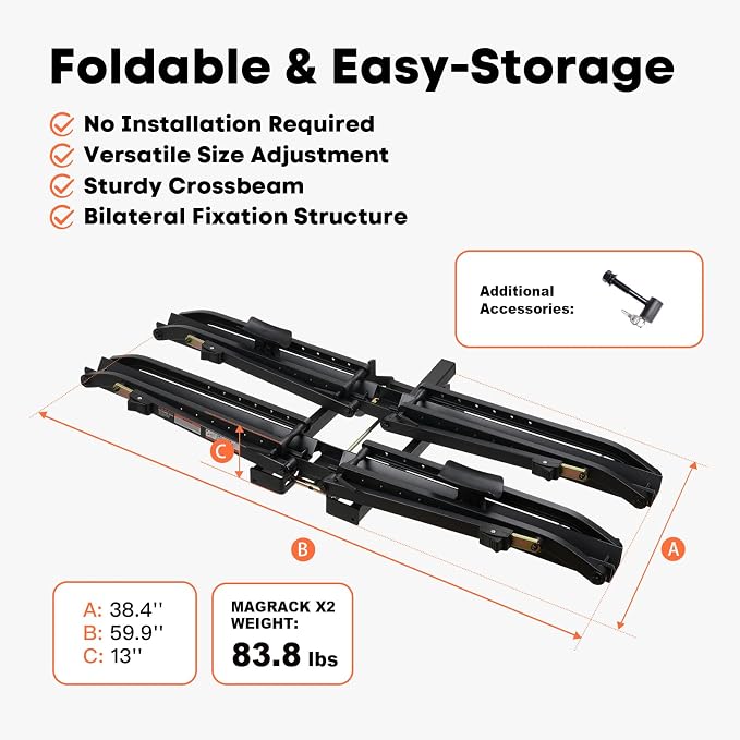 MagRack X2 Hitch 2 Ebike Rack, 150 lbs Capacity Electric Bike Carrier - Image 2