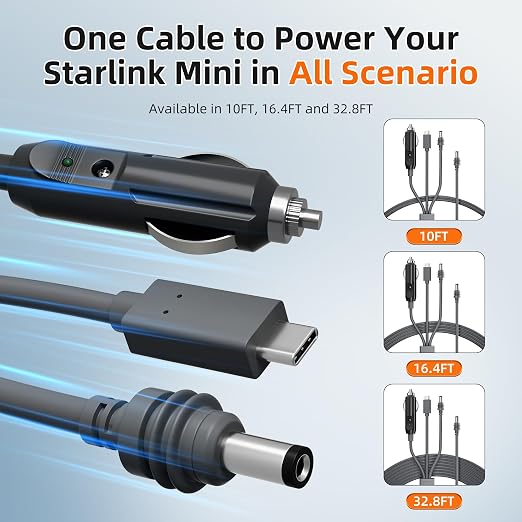 Starlink Mini Power Cable 10FT, 3-in-1 USB-C to DC Car Power Cord, Cigarette - Image 3