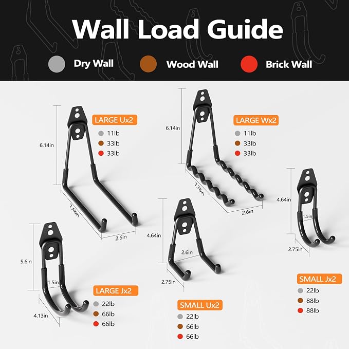 Garage Storage Hooks, 12 Pack Steel Heavy Duty Wall Mount Hooks - Image 2