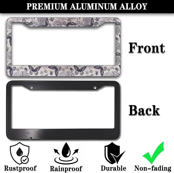 Automotive Exterior Accessories Black and White License Plate Frames Butterfly - Image 3