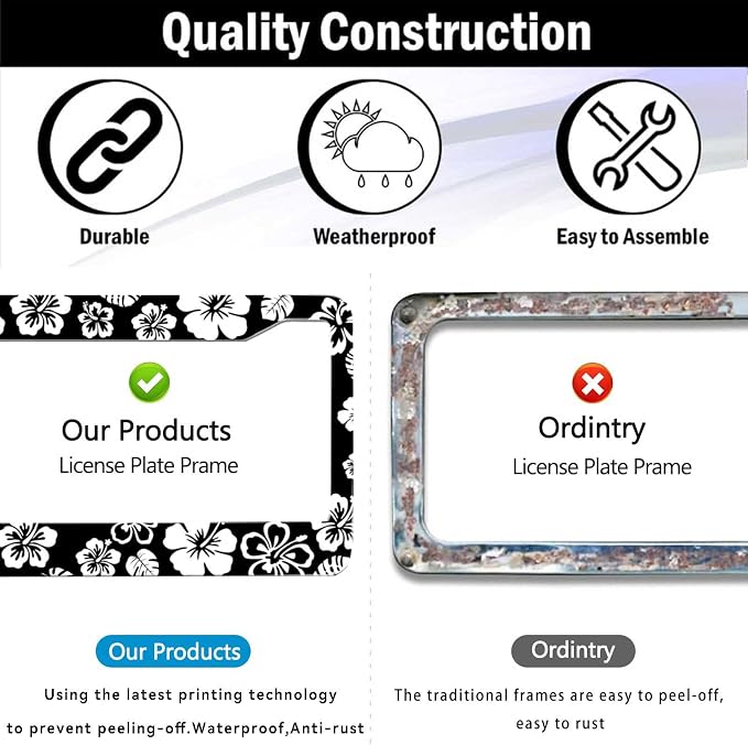 2 Pack Hibiscus License Plate Frame-Rustproof Aluminum White Hibiscus Floral - Image 4