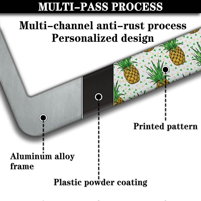 Car License Plate Frame Black Yellow License Plate Frames Yellow Pineapple - Image 5