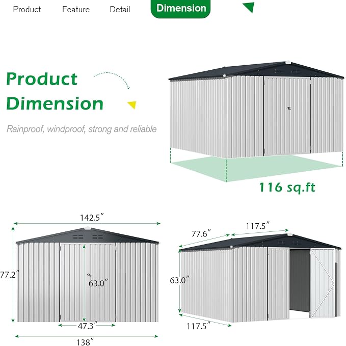 AECOJOY Shed 12' x 10' Storage Shed Large, Sheds & Outdoor Storage Clearance - Image 5