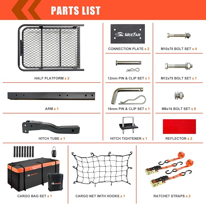 MeeFar Folding Hitch Mount Cargo Carrier Basket 60" X 20" X 6"+Waterproof Cargo - Image 7