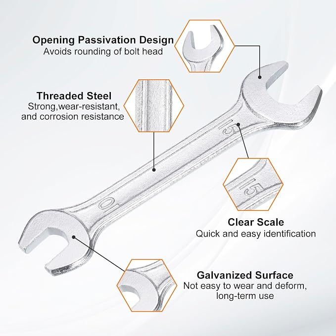 HARFINGTON 2pcs Double Open End Wrench 10mm x 15mm Metric 15 Degree Offset - Image 4