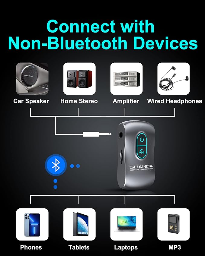 Bluetooth 5.0 Receiver for Car, Noise Cancelling AUX Adapter, Music Receiver - Image 3