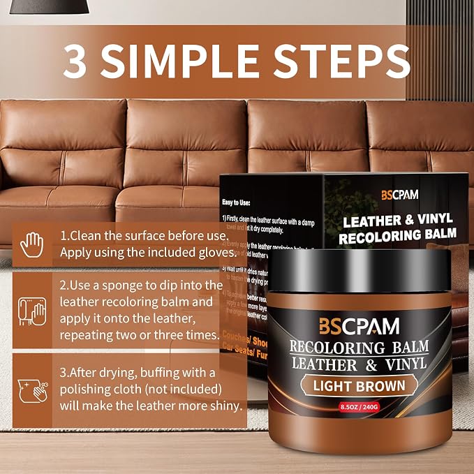 Light Brown Leather Recoloring Balm, Leather Couch Scratch/Stain Remover - Image 5