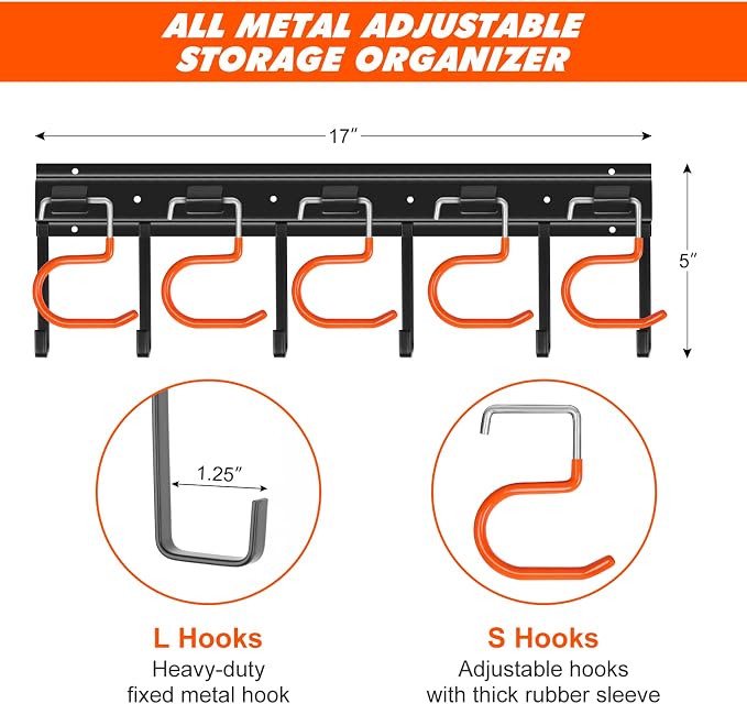 68'' All Metal Garden Tool Organizer Wall Mount Garage Organizers and Storage - Image 2