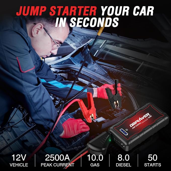 DBPOWER Jump Starter 2500A Peak 74Wh Portable Car Jump Starter 12V Auto Battery - Image 2