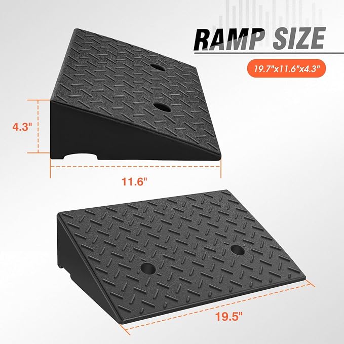 DNA MOTORING 2pcs 4.3" Rise Rubber Curb Ramp Heavy Duty Loading Driveway Ramp - Image 2