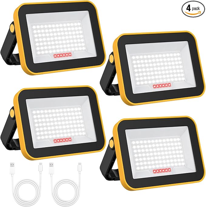 4 Pack Work Light Portable SMD LED Super Bright Rechargeable Flood Light by TSUNESLUX